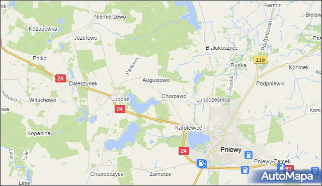 mapa Chorzewo gmina Kwilcz, Chorzewo gmina Kwilcz na mapie Targeo