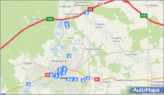 mapa Chościszowice, Chościszowice na mapie Targeo