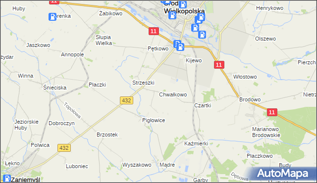 mapa Chwałkowo gmina Środa Wielkopolska, Chwałkowo gmina Środa Wielkopolska na mapie Targeo