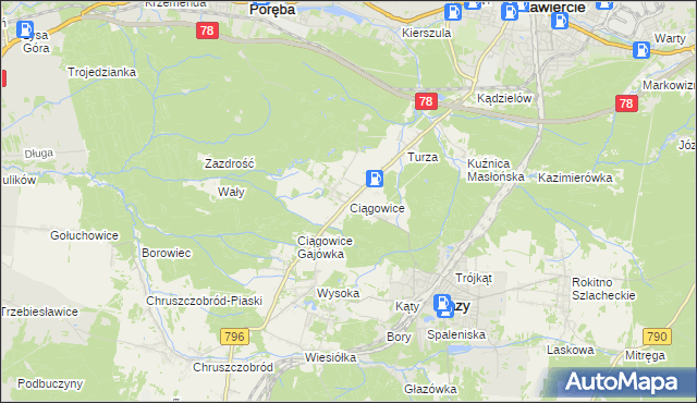 mapa Ciągowice, Ciągowice na mapie Targeo