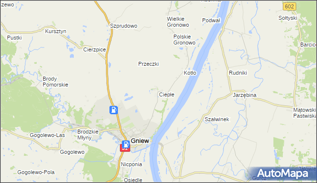 mapa Ciepłe gmina Gniew, Ciepłe gmina Gniew na mapie Targeo