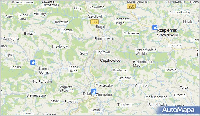 mapa Ciężkowice powiat tarnowski, Ciężkowice powiat tarnowski na mapie Targeo