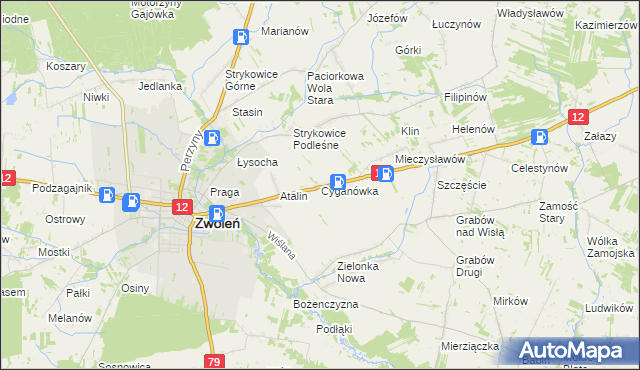 mapa Cyganówka gmina Zwoleń, Cyganówka gmina Zwoleń na mapie Targeo