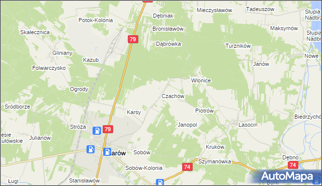 mapa Czachów gmina Ożarów, Czachów gmina Ożarów na mapie Targeo