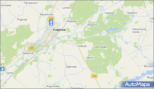 mapa Czajcze gmina Krajenka, Czajcze gmina Krajenka na mapie Targeo