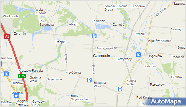 mapa Czarnocin powiat piotrkowski, Czarnocin powiat piotrkowski na mapie Targeo