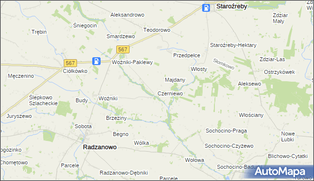 mapa Czerniewo gmina Radzanowo, Czerniewo gmina Radzanowo na mapie Targeo