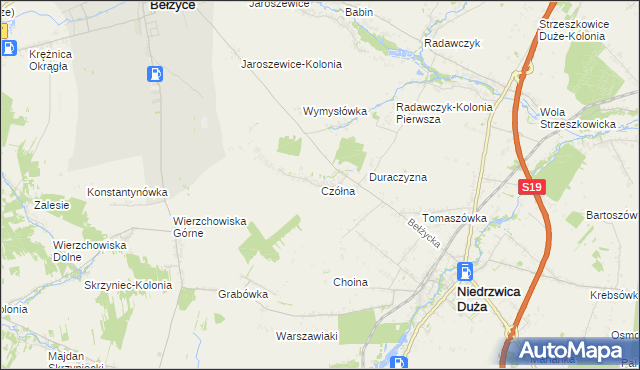 mapa Czółna gmina Niedrzwica Duża, Czółna gmina Niedrzwica Duża na mapie Targeo