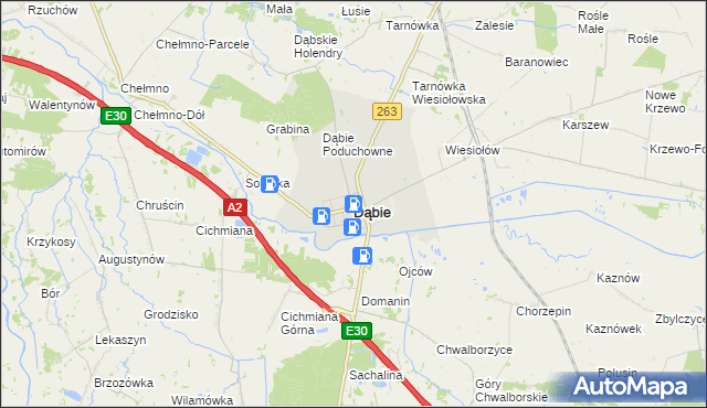 mapa Dąbie powiat kolski, Dąbie powiat kolski na mapie Targeo