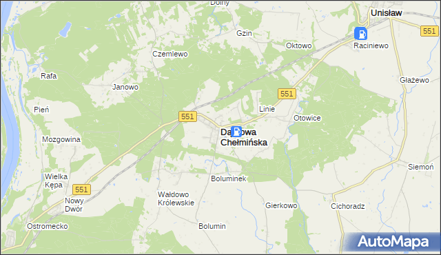 mapa Dąbrowa Chełmińska, Dąbrowa Chełmińska na mapie Targeo