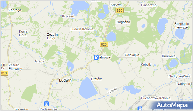 mapa Dąbrowa gmina Ludwin, Dąbrowa gmina Ludwin na mapie Targeo