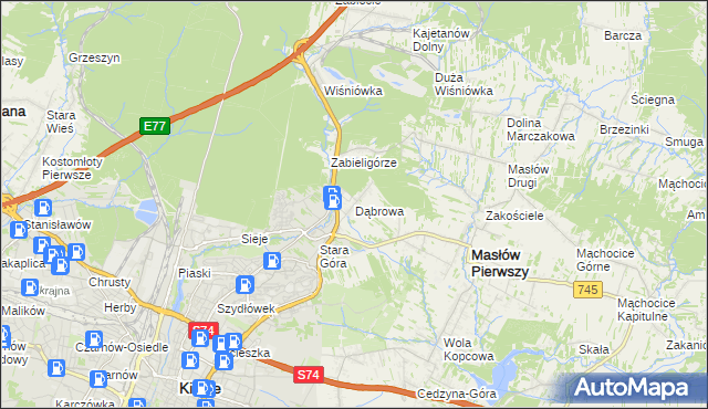 mapa Dąbrowa gmina Masłów, Dąbrowa gmina Masłów na mapie Targeo