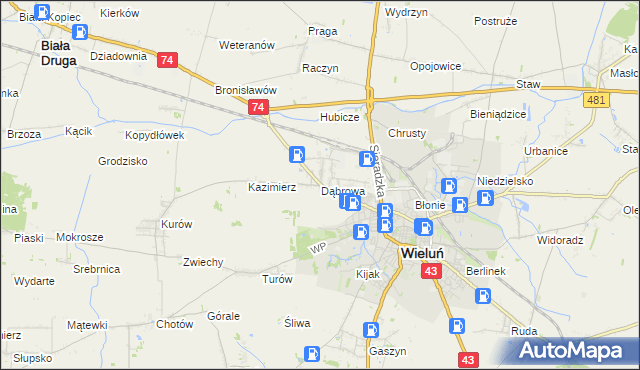 mapa Dąbrowa gmina Wieluń, Dąbrowa gmina Wieluń na mapie Targeo