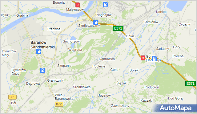 mapa Dąbrowica gmina Baranów Sandomierski, Dąbrowica gmina Baranów Sandomierski na mapie Targeo