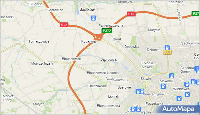 mapa Dąbrowica gmina Jastków, Dąbrowica gmina Jastków na mapie Targeo