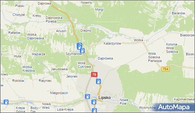 mapa Dąbrówka gmina Lipsko, Dąbrówka gmina Lipsko na mapie Targeo