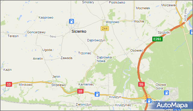 mapa Dąbrówka Nowa gmina Sicienko, Dąbrówka Nowa gmina Sicienko na mapie Targeo
