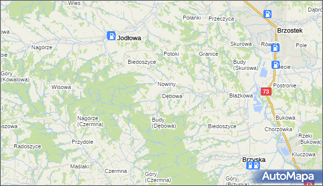 mapa Dębowa gmina Jodłowa, Dębowa gmina Jodłowa na mapie Targeo