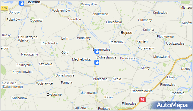 mapa Dobiesławice gmina Bejsce, Dobiesławice gmina Bejsce na mapie Targeo