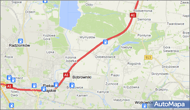 mapa Dobieszowice gmina Bobrowniki, Dobieszowice gmina Bobrowniki na mapie Targeo