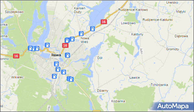 mapa Dół gmina Iława, Dół gmina Iława na mapie Targeo