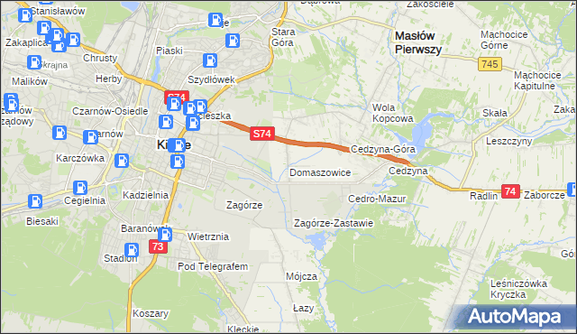 mapa Domaszowice gmina Masłów, Domaszowice gmina Masłów na mapie Targeo
