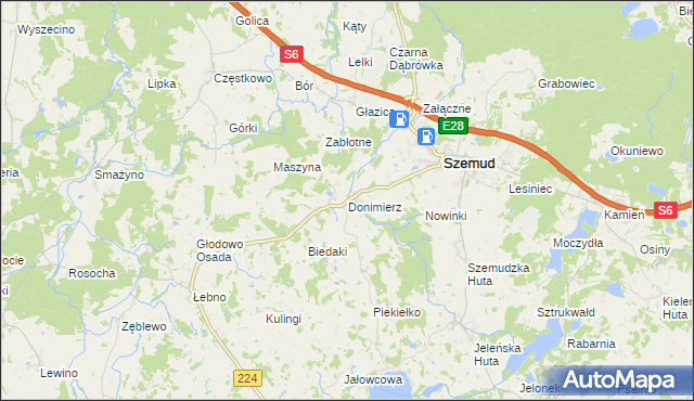 mapa Donimierz gmina Szemud, Donimierz gmina Szemud na mapie Targeo