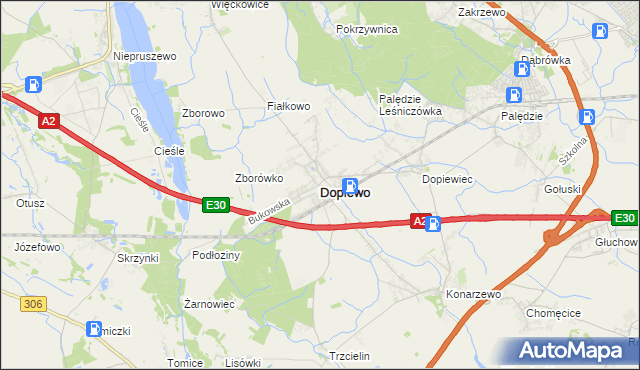 mapa Dopiewo, Dopiewo na mapie Targeo