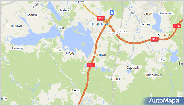 mapa Dorotowo gmina Stawiguda, Dorotowo gmina Stawiguda na mapie Targeo