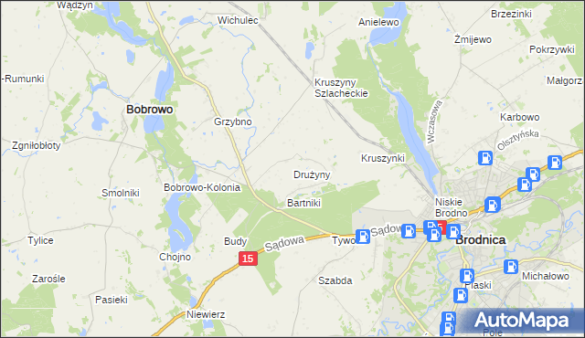 mapa Drużyny gmina Bobrowo, Drużyny gmina Bobrowo na mapie Targeo