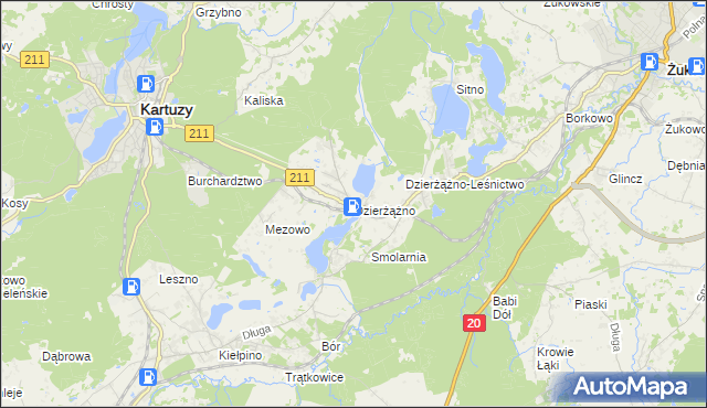 mapa Dzierżążno gmina Kartuzy, Dzierżążno gmina Kartuzy na mapie Targeo
