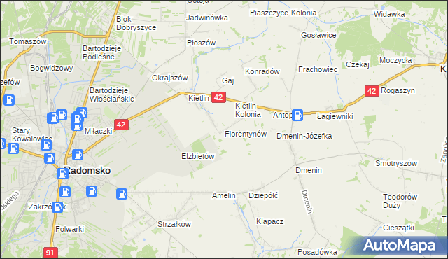 mapa Florentynów gmina Kodrąb, Florentynów gmina Kodrąb na mapie Targeo