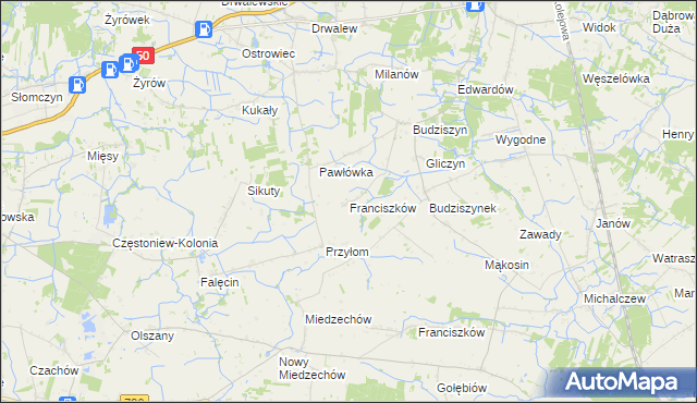 mapa Franciszków gmina Chynów, Franciszków gmina Chynów na mapie Targeo