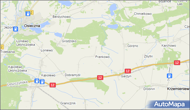 mapa Frankowo gmina Osieczna, Frankowo gmina Osieczna na mapie Targeo