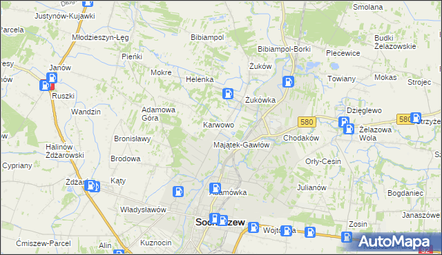 mapa Gawłów gmina Sochaczew, Gawłów gmina Sochaczew na mapie Targeo