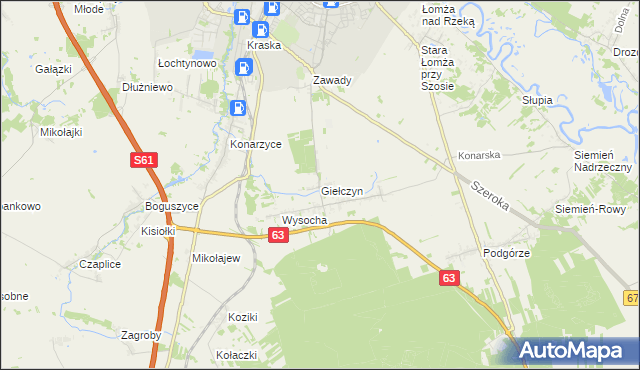 mapa Giełczyn gmina Łomża, Giełczyn gmina Łomża na mapie Targeo