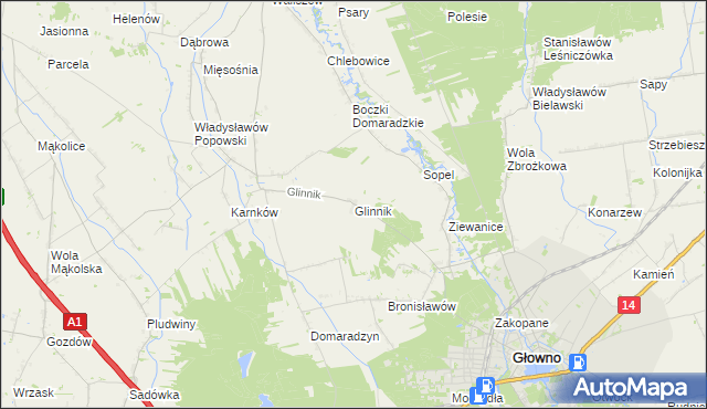 mapa Glinnik gmina Głowno, Glinnik gmina Głowno na mapie Targeo