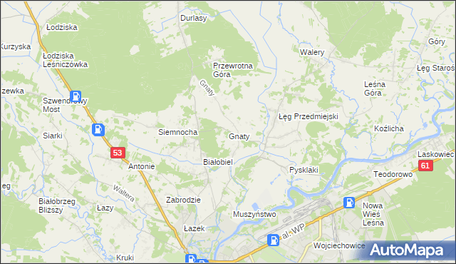 mapa Gnaty gmina Lelis, Gnaty gmina Lelis na mapie Targeo