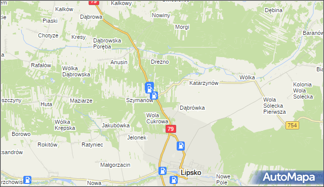 mapa Gołębiów gmina Lipsko, Gołębiów gmina Lipsko na mapie Targeo