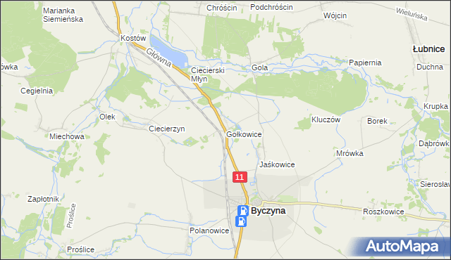 mapa Gołkowice gmina Byczyna, Gołkowice gmina Byczyna na mapie Targeo