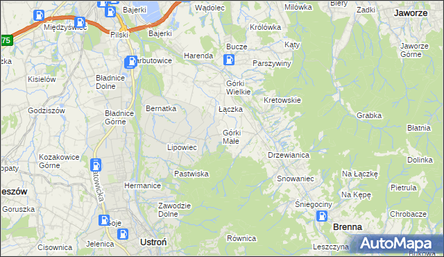 mapa Górki Małe gmina Brenna, Górki Małe gmina Brenna na mapie Targeo