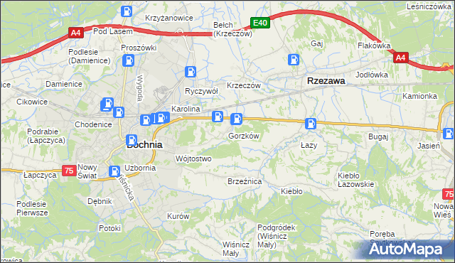 mapa Gorzków gmina Bochnia, Gorzków gmina Bochnia na mapie Targeo