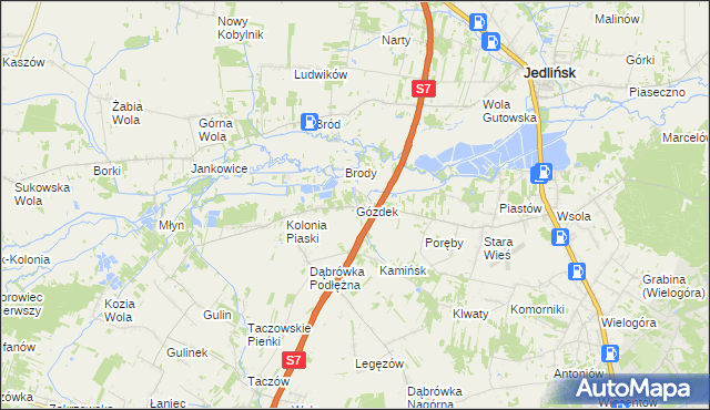 mapa Gózdek gmina Zakrzew, Gózdek gmina Zakrzew na mapie Targeo