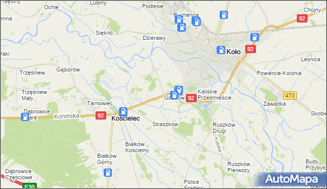 mapa Gozdów gmina Kościelec, Gozdów gmina Kościelec na mapie Targeo