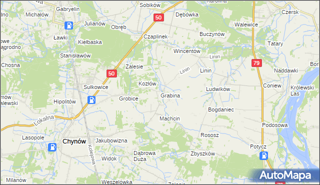 mapa Grabina gmina Chynów, Grabina gmina Chynów na mapie Targeo