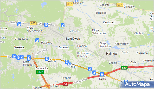 mapa Grabina gmina Halinów, Grabina gmina Halinów na mapie Targeo