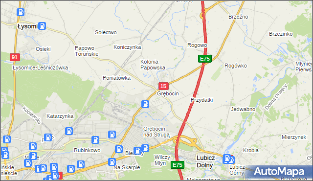 mapa Grębocin gmina Lubicz, Grębocin gmina Lubicz na mapie Targeo