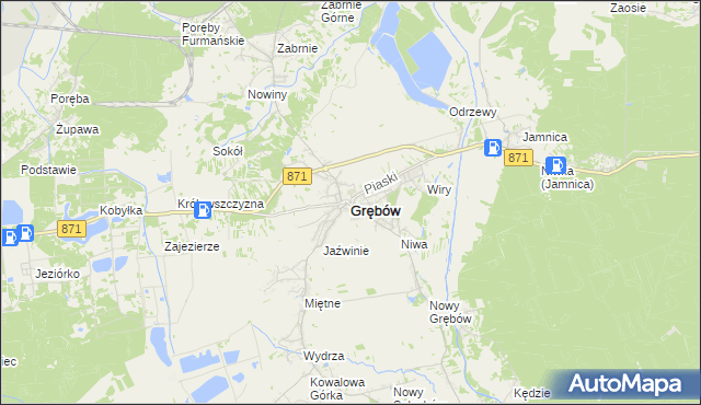 mapa Grębów powiat tarnobrzeski, Grębów powiat tarnobrzeski na mapie Targeo