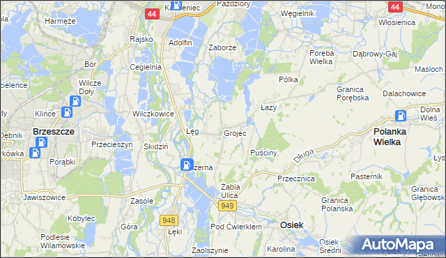 mapa Grojec gmina Oświęcim, Grojec gmina Oświęcim na mapie Targeo