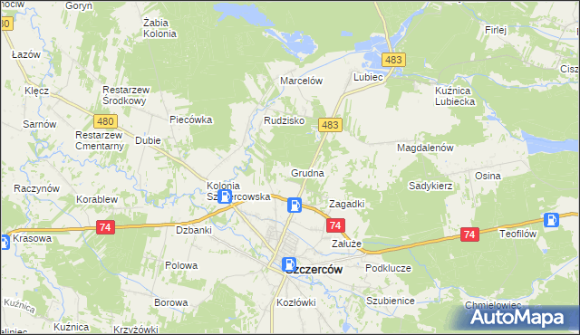 mapa Grudna gmina Szczerców, Grudna gmina Szczerców na mapie Targeo